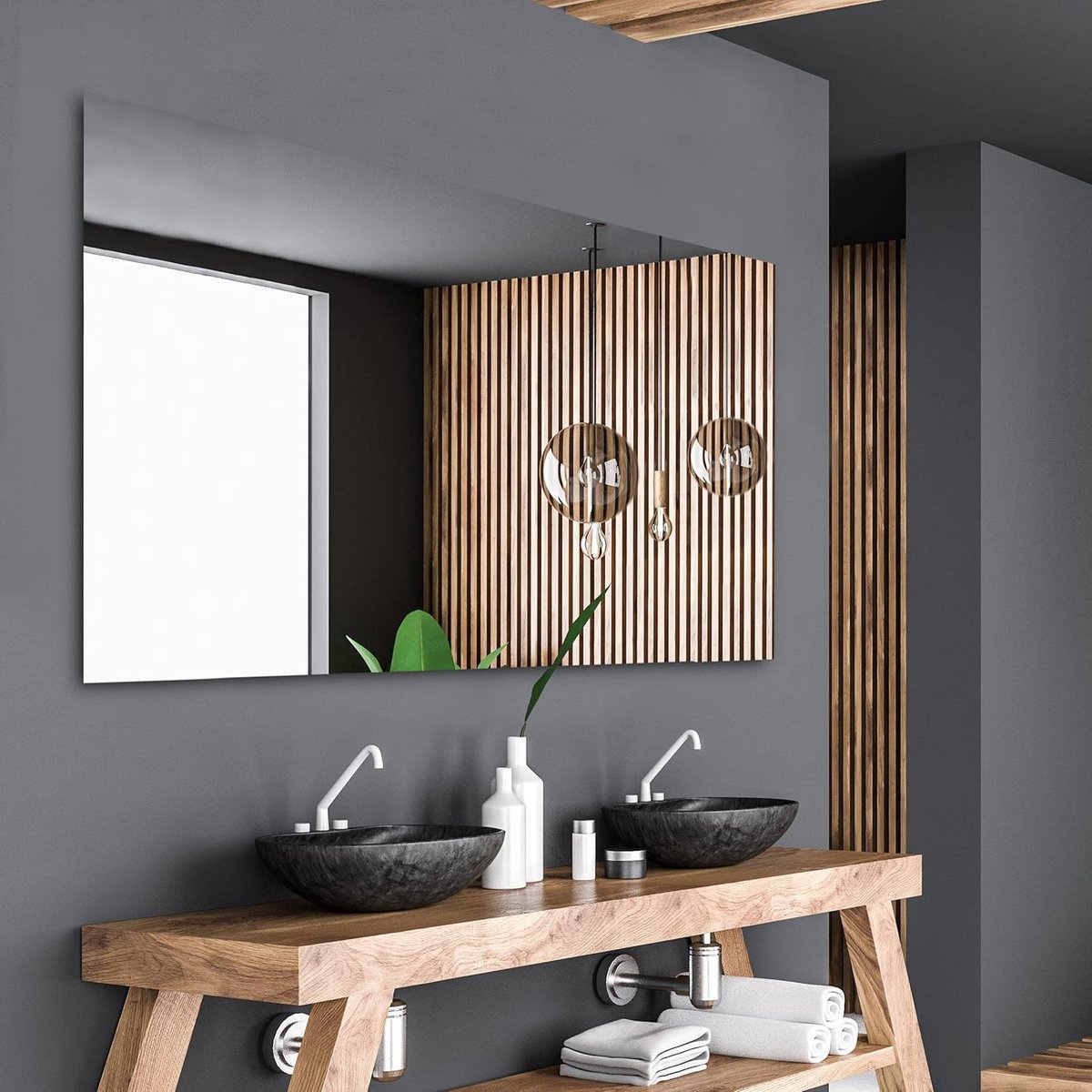 Badkamerspiegel Rechthoekig - Wandspiegel Hangend - Ophangen Badkamer - Inclusief Montageset - 155x65cm