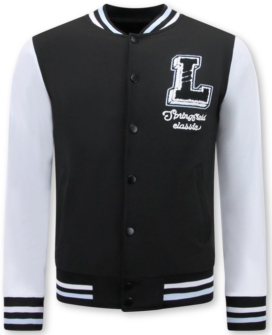 Veste d'entraînement noire avec manches blanches, un grand logo 'L' et 'Springfield classic' sur le devant. Rayures au bas.