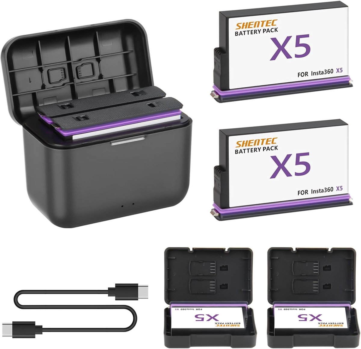 Accu Oplaadset - Reserve Batterijen - Camera Gebruik - Inclusief Snellader - Paars
