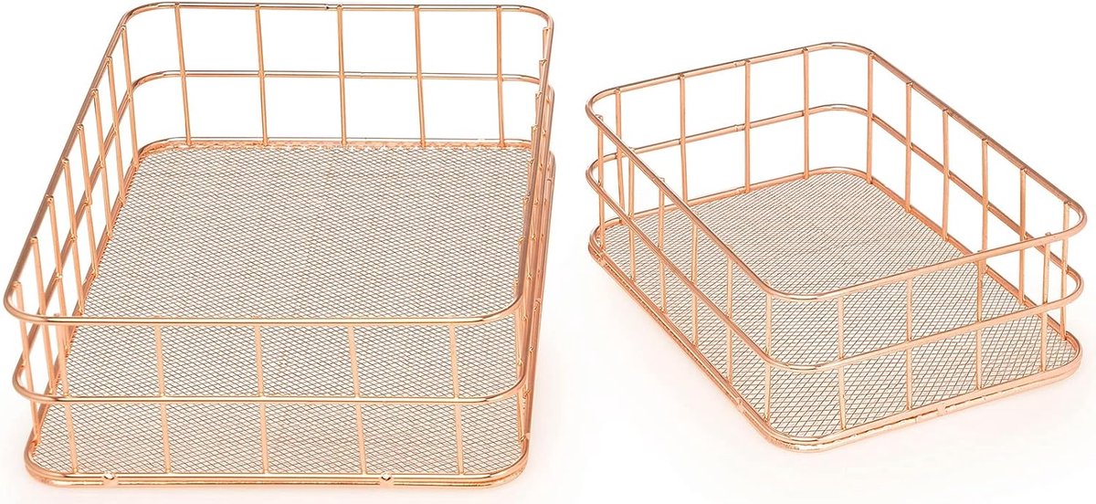 Draadmand Set - Opbergbakken - Bureau Keuken - Stapelbaar Ontwerp - 2 maten - Roségoud