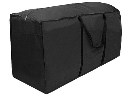 Zwarte opbergtas met handvatten en ritssluiting.