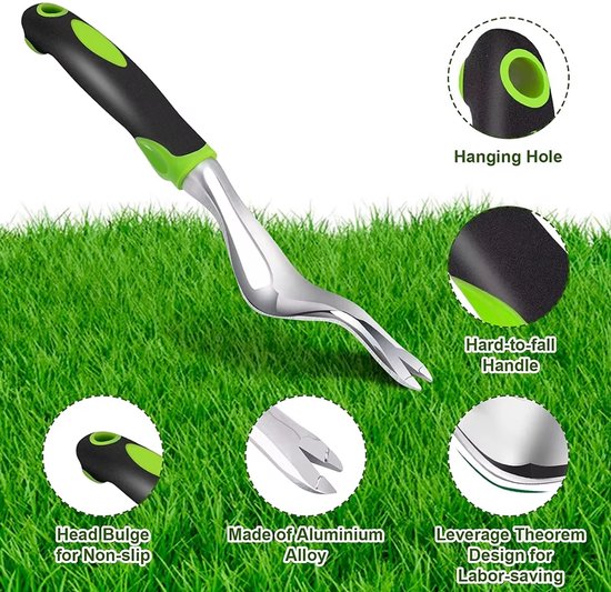 Handmatige Onkruidverwijderaar – Onkruidsteker met Lange Steel – Aluminium Tuingereedschap – Handwieder – 29x2,5cm — afbeelding 2