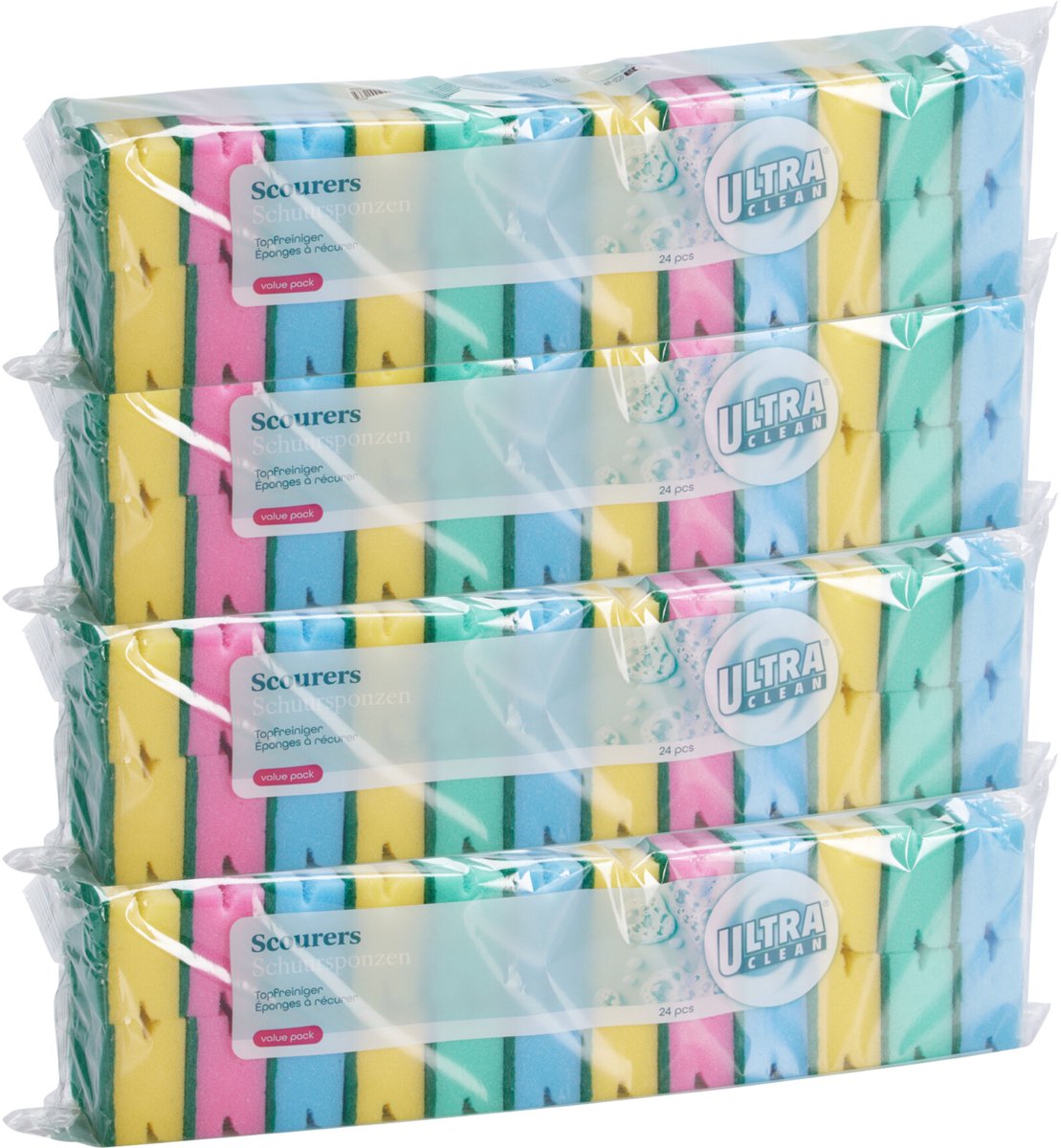 Ultra Clean Schuursponsjes - 96x stuks - gekleurd - huishoud / schoonmaak / afwas - sponzen