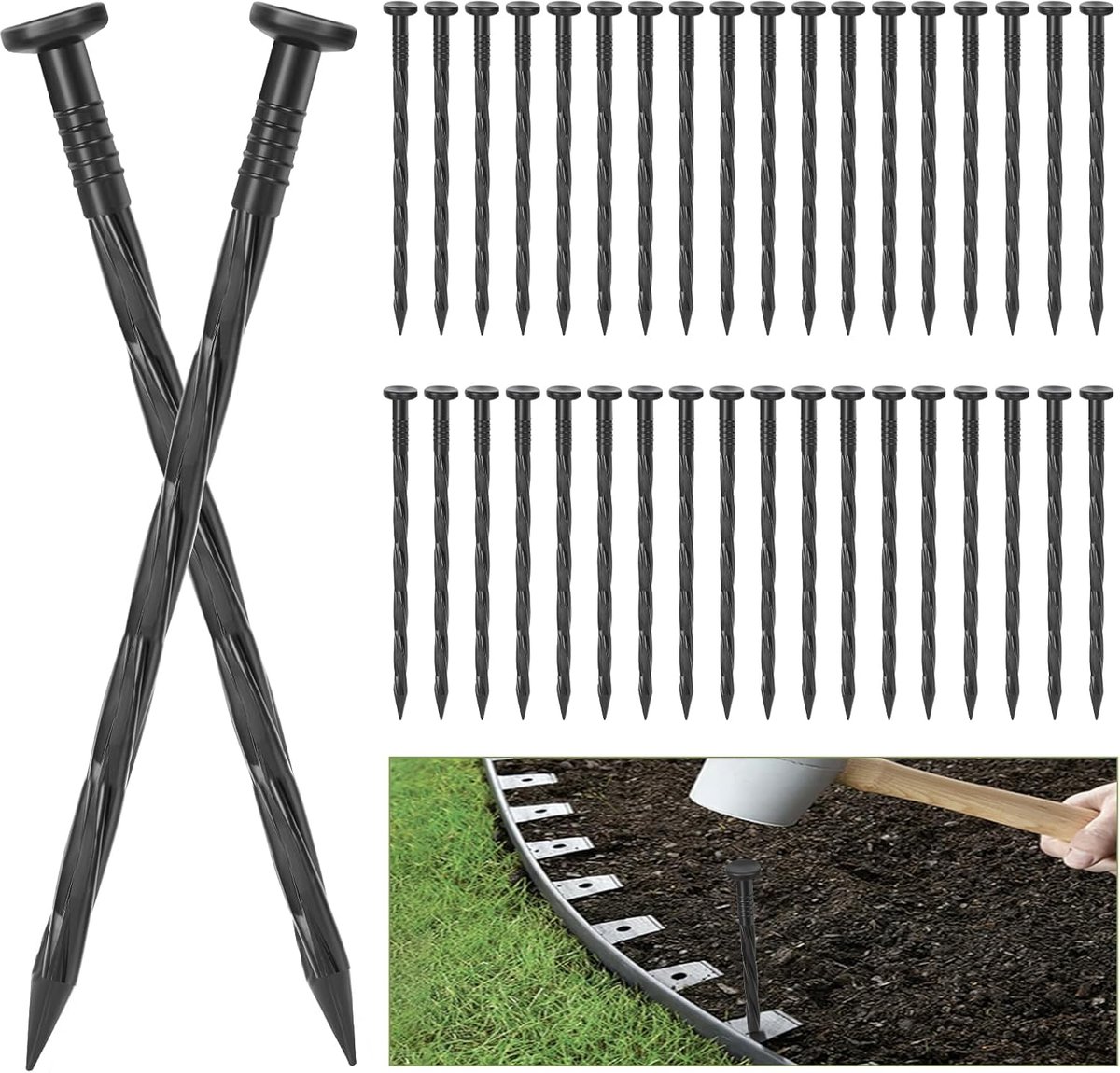 Landschapsrand Ankers - Tuin Grondpennen - Randafwerking Vastzetten - Spiraalontwerp Stabiliteit - 20 cm Zwart