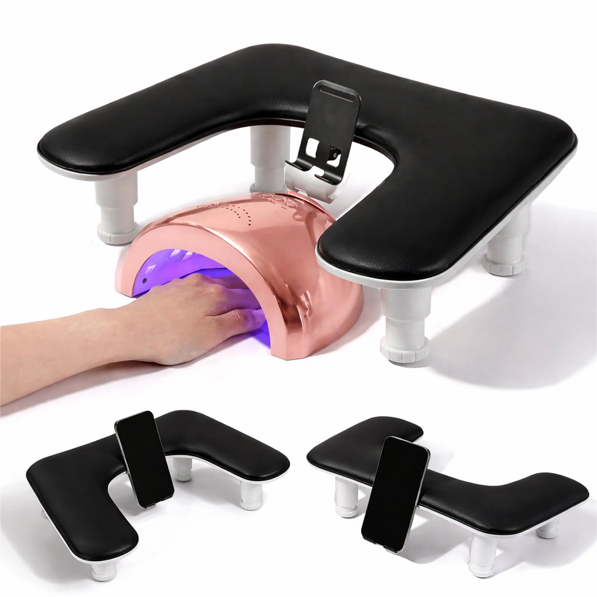 Armsteun - Nagel armsteun - Hand armsteun kussen - met telefoonhouder -Manicure Nagelstyliste -Zwart Manicure kussen -Nageldroger-Nagelkussen-Manicure Handkussen-Handkussen-Manicure Tafel voor Nagelstudio-Nagelverzorging-Acrylnagels-Gelnagels-Gellak