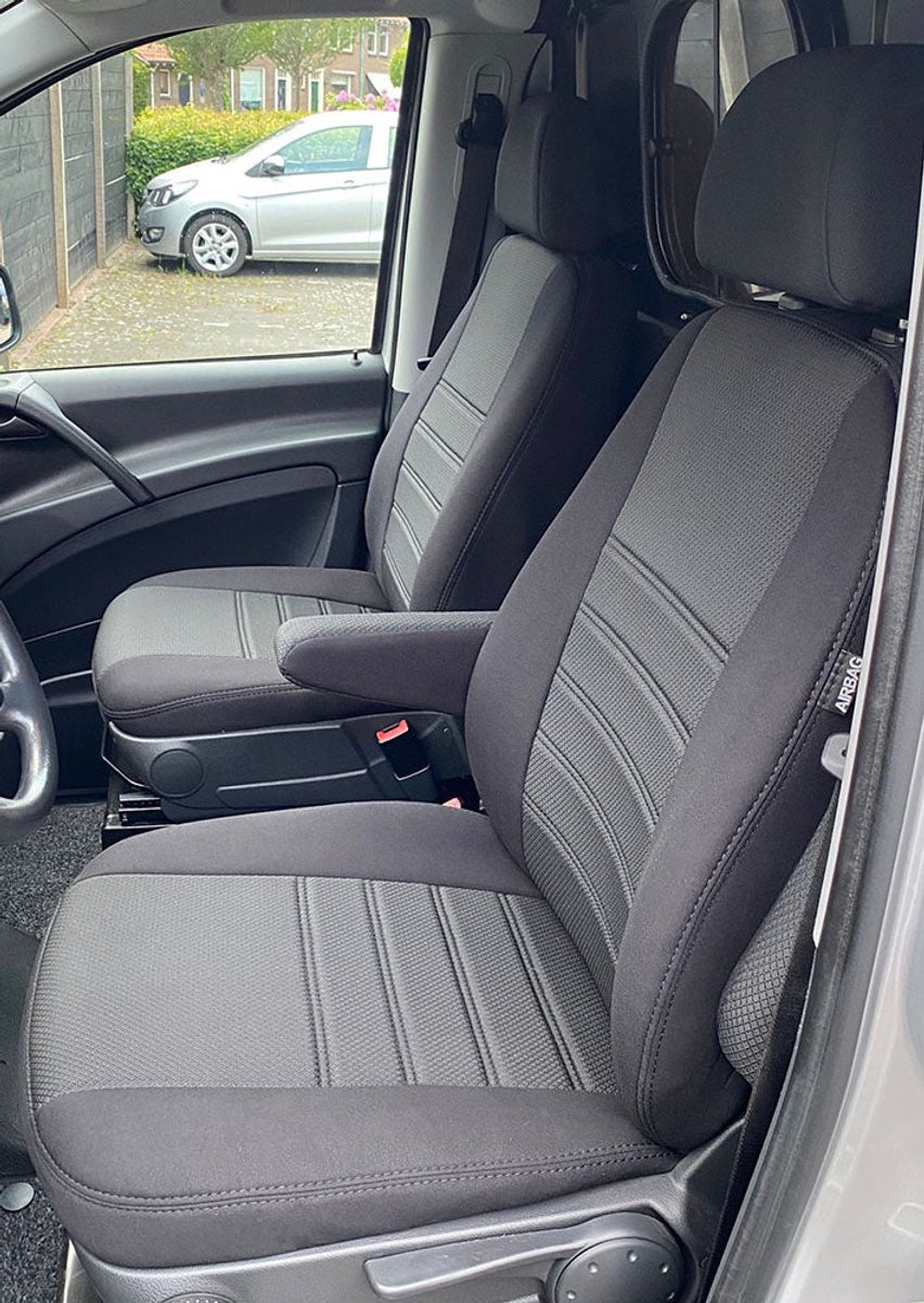 Pasvorm stoelhoezen Mercedes Vito 639 2003-2014 (past op 2 stoelen) - Stof zwart