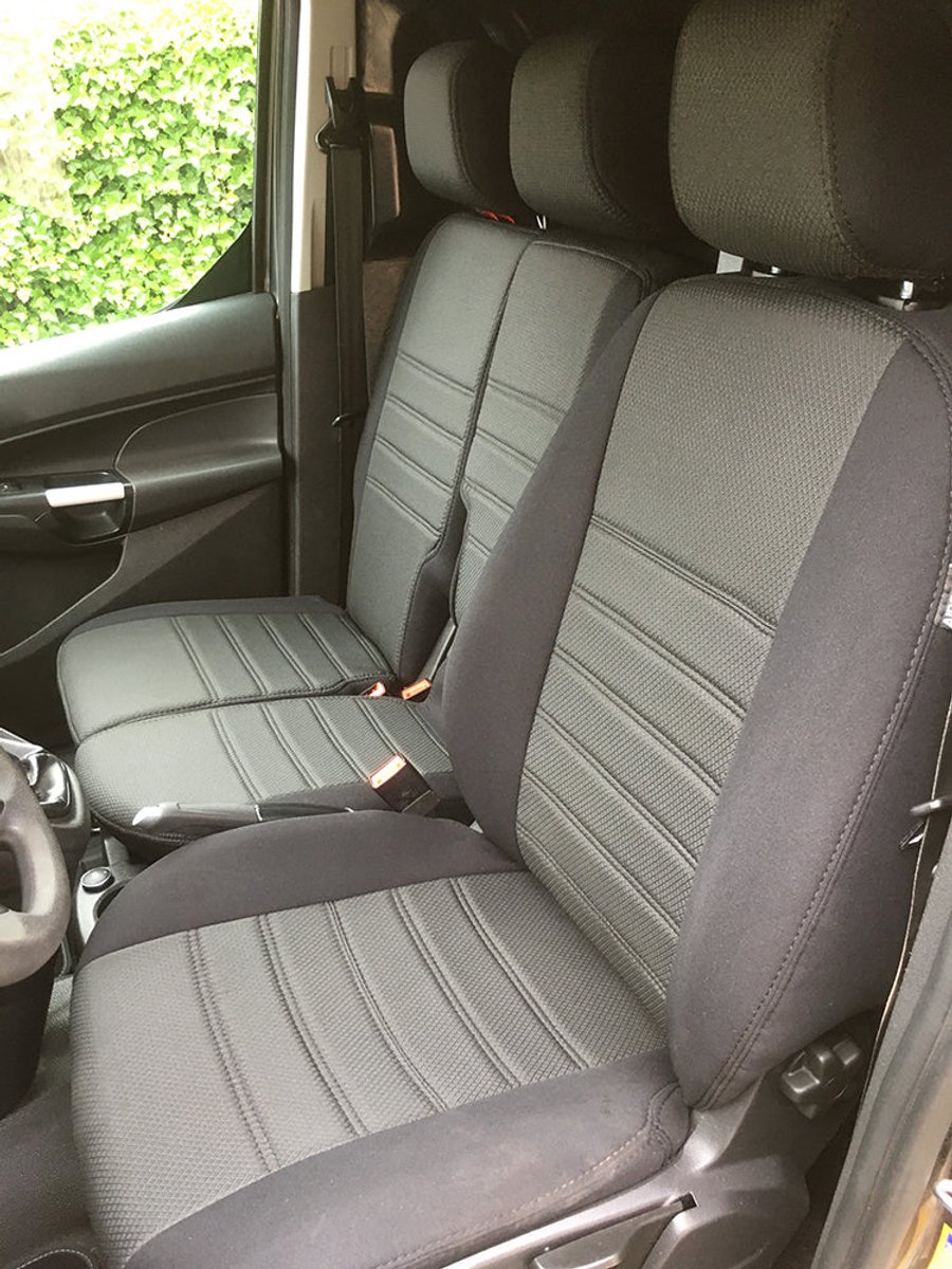 Pasvorm stoelhoezen Ford Transit Connect 2014-2018 (geschikt voor stoel en duobank) - Stof zwart