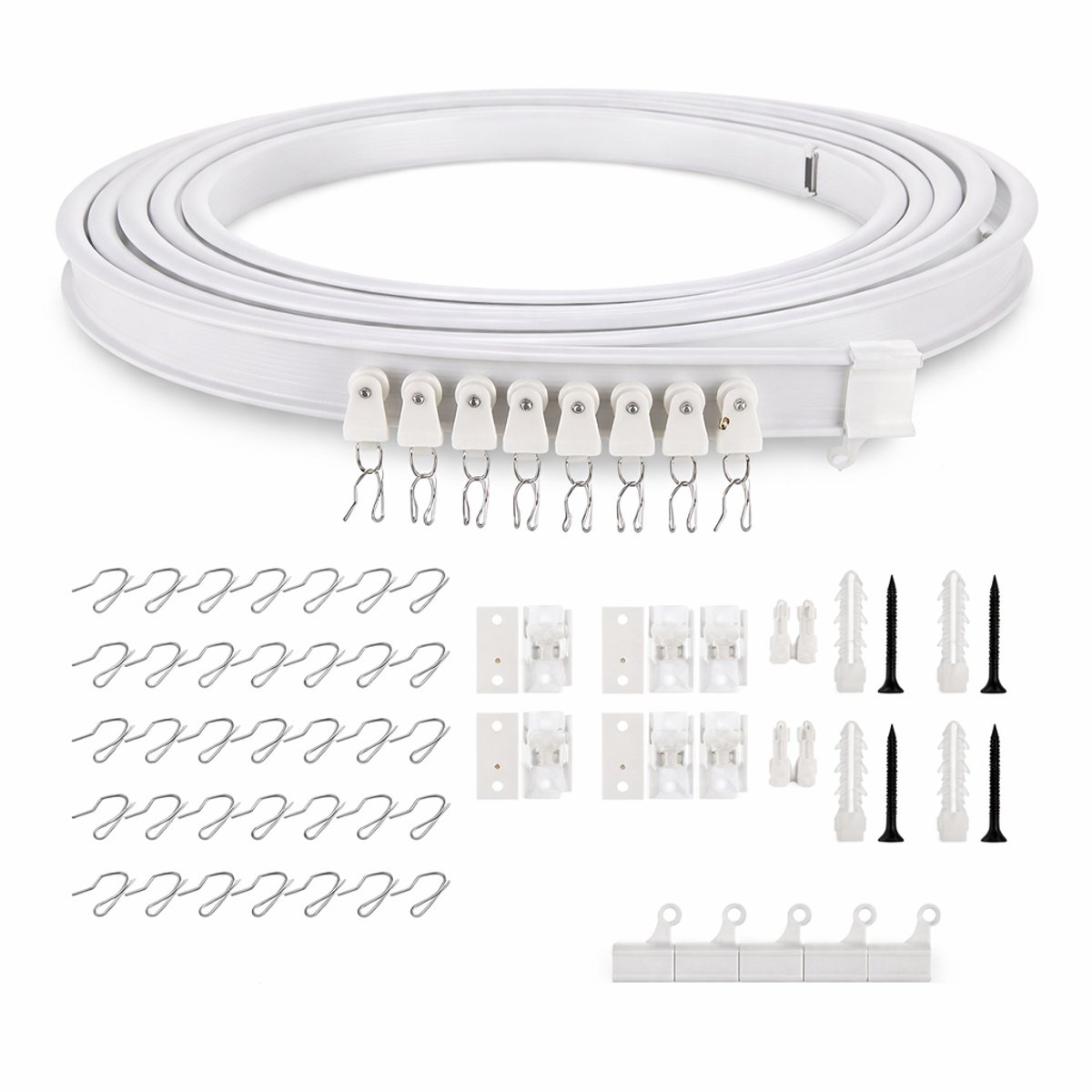 Flexibele Gordijnrails 4 Meter – Buigbare Plafondrail – Complete Set incl. Haken & Beugels – Geschikt voor Hoeken & Erkers – Wit - BOECK