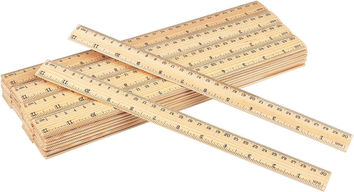 Houten Linialen - Meetlat Schoolliniaal - Nauwkeurig Meten Tekenen - Dubbelzijdig Schaal - 30 cm - Houtkleurig