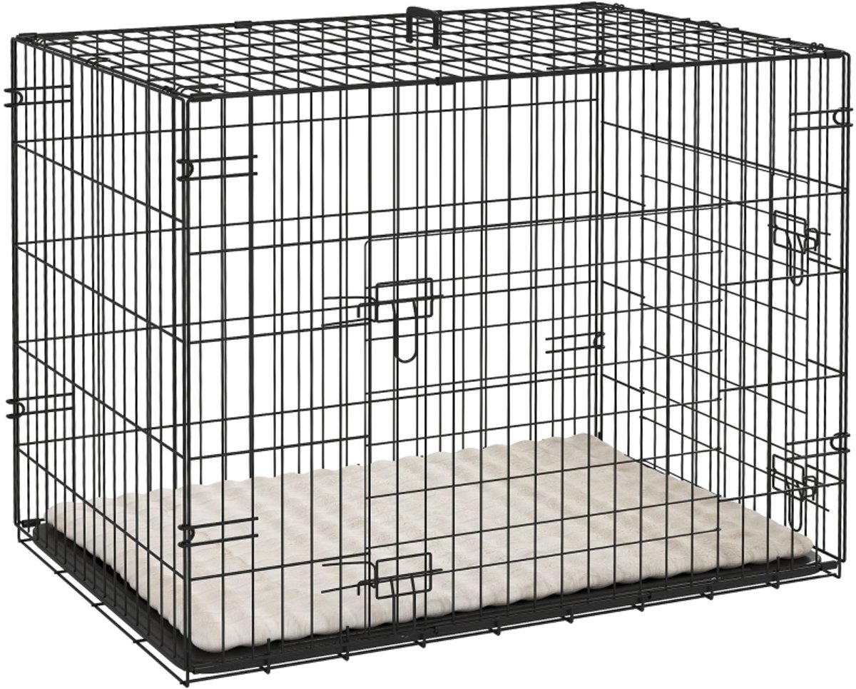 Hondenbench - opvouwbare autobench - transportbench voor honden - Met 2 deuren, uitschuifbare bodemplaat en hondenkussen - bench voor kleine honden - zwart - 75 x 48,5 x 53 cm