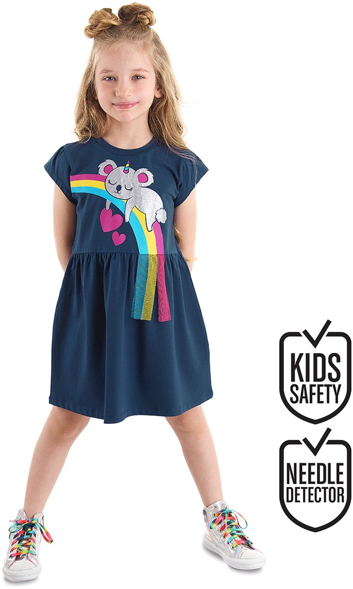 Denokids CFF-22Y2-009 Marineblauw Meisjes Jurk Zilver Koalaprint 122