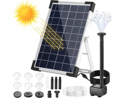 Zonnevijverpomp - Fonteinpomp - Tuindecoratie - 9 Sproeiers - 18x2x27cm - Zilver zwart