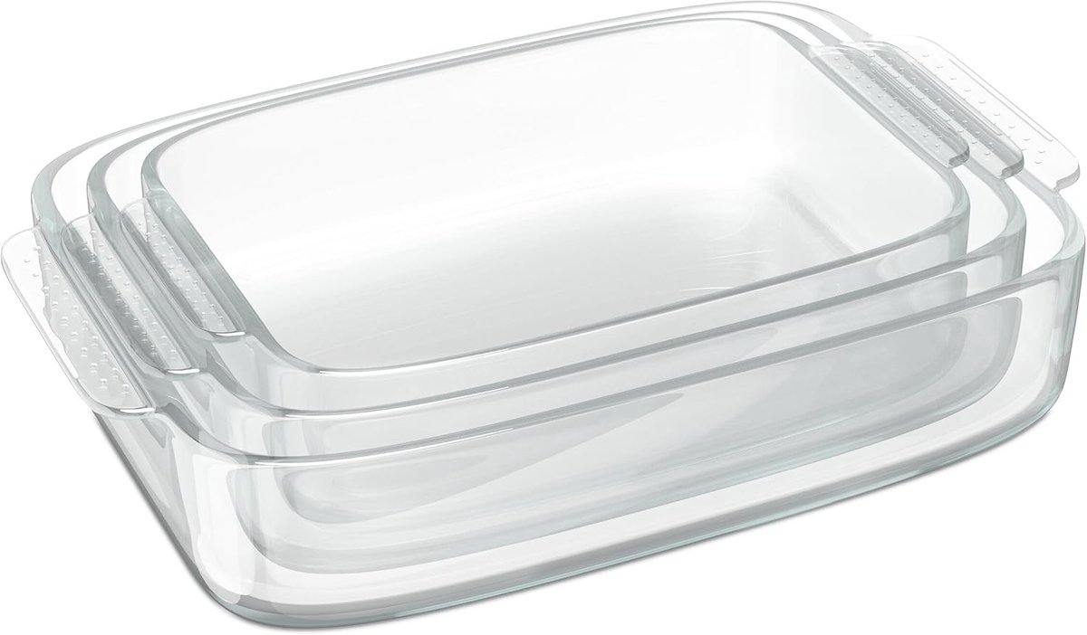 Ovenschaal Set - Glazen Ovengerei - Lasagne Tiramisu Bereiden - Drie Formaten Handvatten - 85 Liter Capaciteit - Transparant