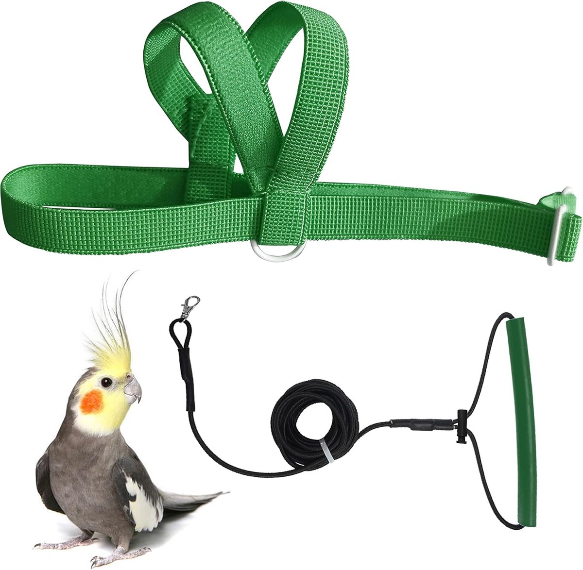 Vogelharnas met Lijn - Vliegset Outdoor - Vogeltraining Buiten - Verstelbaar Ontwerp - Maat S - Groen