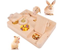 Knaagdier Speelgoed - Houten Voer Puzzel - Mentale Stimulatie - Veilig Natuurlijk Hout - 5x5x2 cm - Bruin