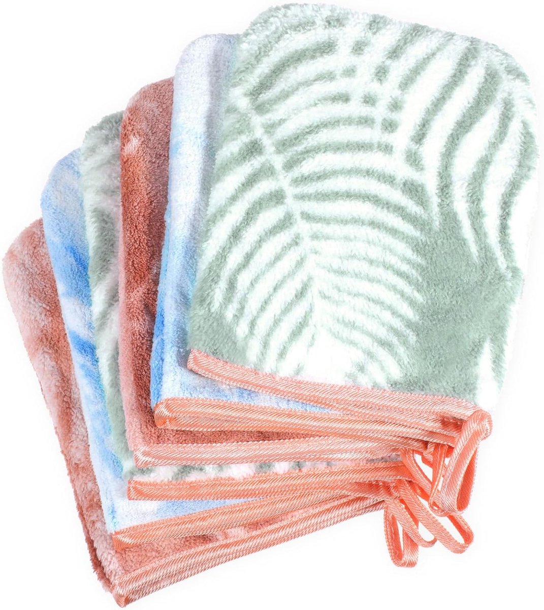 Pack of 6 Soft and Super Absorbent Face Washcloths - High Density Coral Fleece Tie-Dye Badhanddoeken