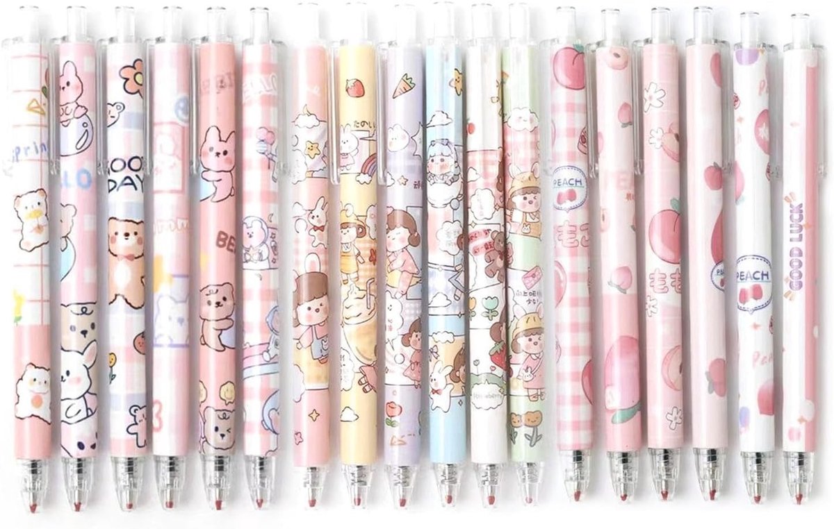 Allecto - Schattige Kawaii Balpen - Cartoons - Zwart Roze Set - Gel Inkt - Creatief Schrijven - Voor Kinderen - Schrijfwaren