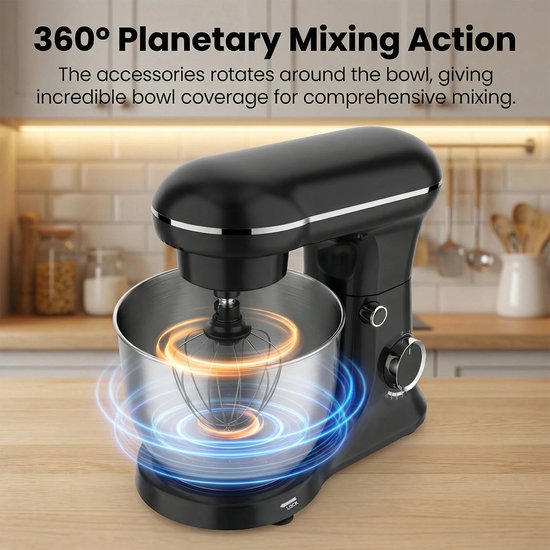 ACEP 60° Draaibare mixer - 5L - 1500W - Zwart - Mixer - Mixer met mengkom - Kitchenaid - Kitchenaid keukenmachine - Keukenmachine van Merkloos — afbeelding 3