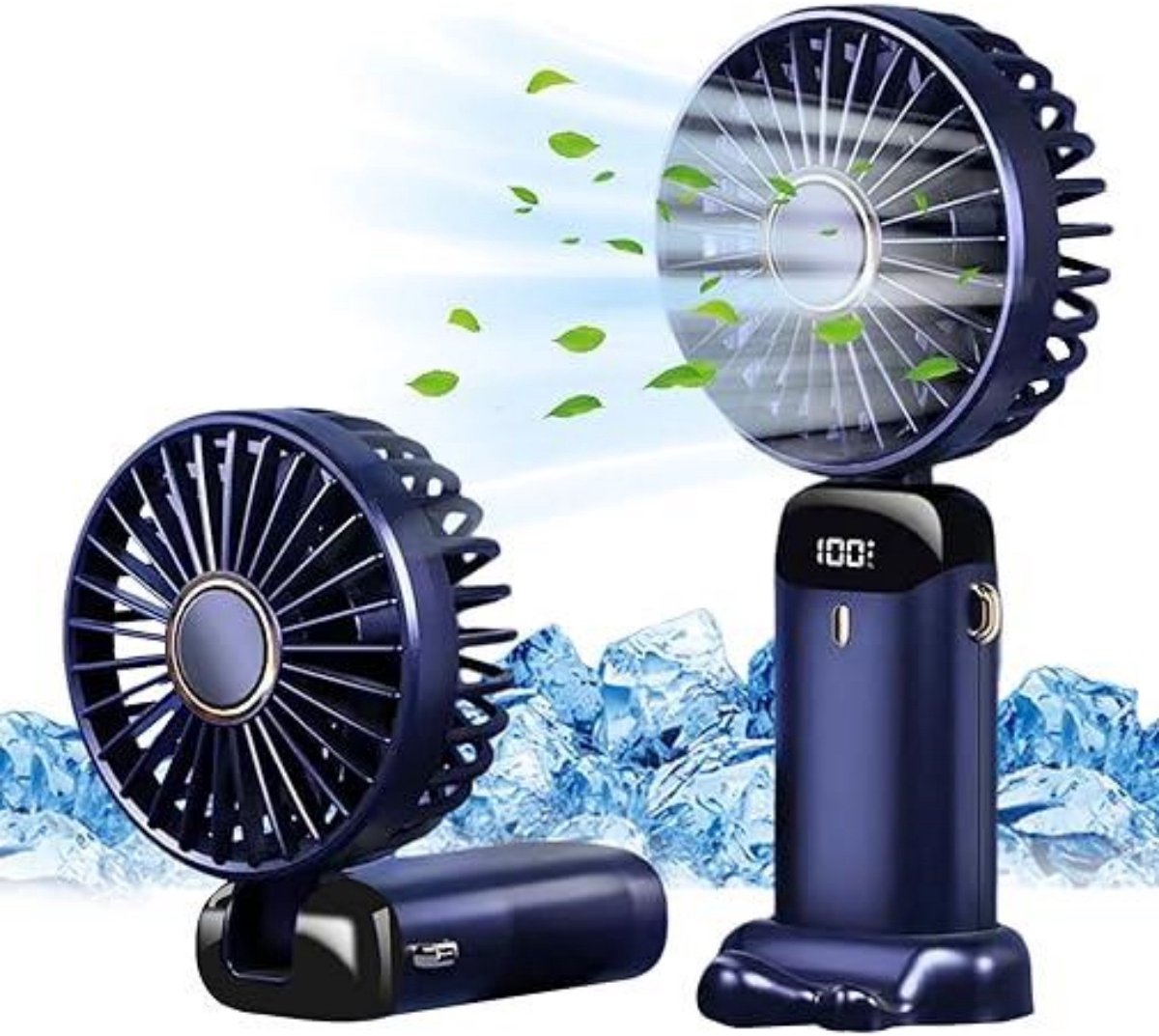 GELLDG USB-Ventilator - Draagbare Mini Ventilator met LED-display - 5 Snelheidsstanden - Oplaadbaar via USB - Geschikt voor Bureau en Outdoor Gebruik - Kunststof - Afmetingen 18.5x9cm
