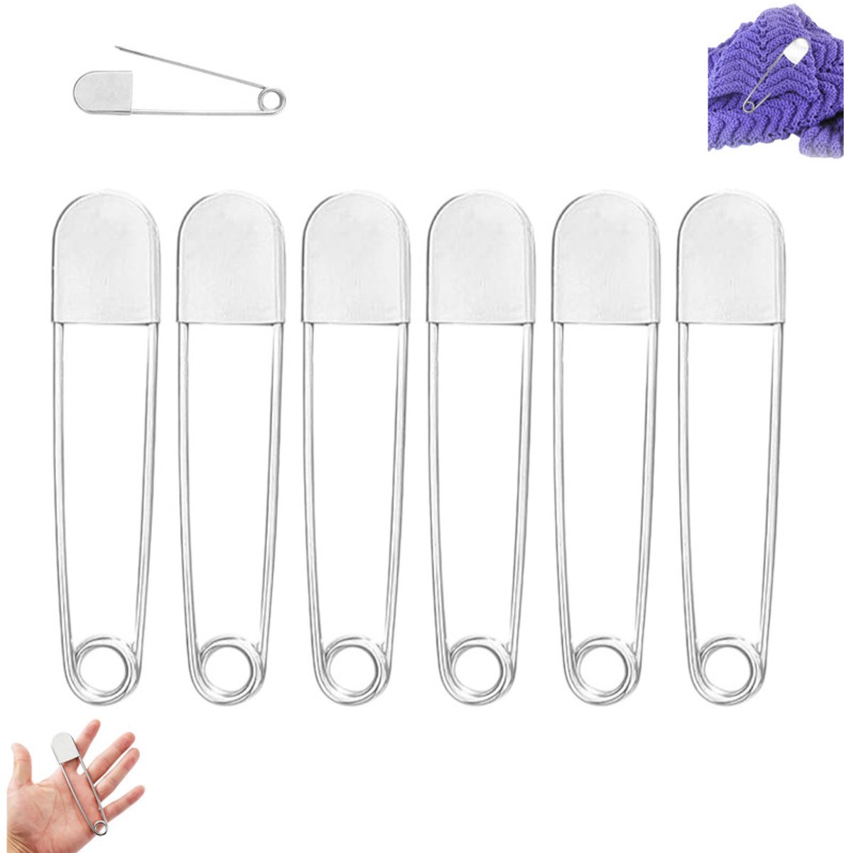 6 stuks - Veiligheidsspeld - Veiligheidsspelden met beschermkap - Luierspeld voor baby - 12.8*2.7cm - Geschikt voor dekens, dikke kleding, interieurdecoratie en knutselprojecten