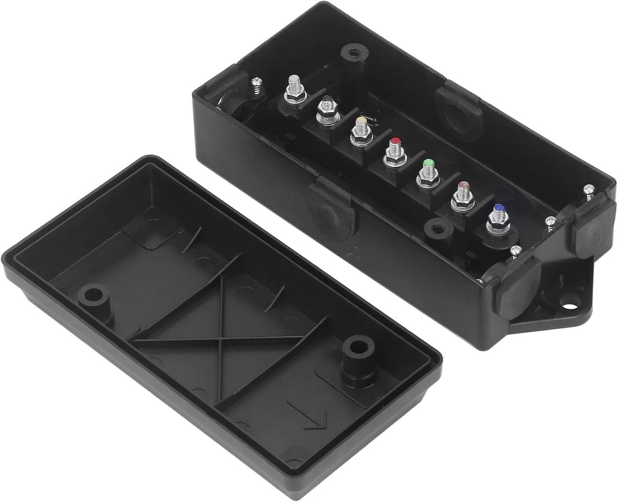 Allecto - Trailer Junction Box - Elektrische Aansluitdoos - Waterdicht - ABS - Verdeelblok - 7 Wegen - Geschikt voor Voertuigen - Kleur Zwart