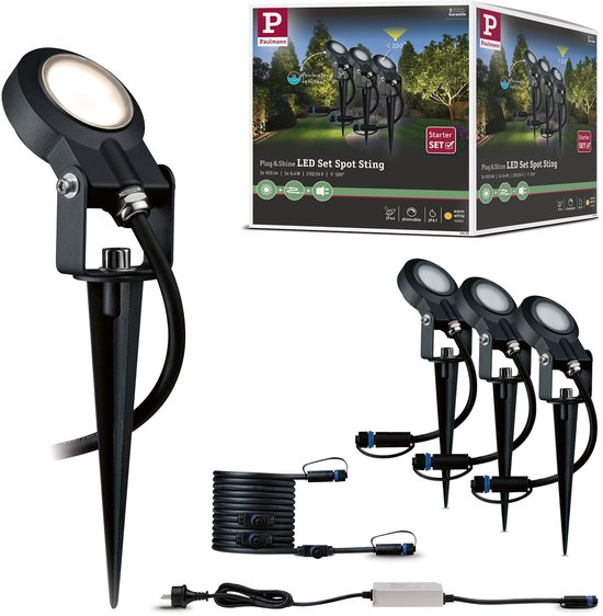 Plug & Shine LED-tuinspots Sting Basisset IP67 3000K 3x6,4W 75VA Antraciet