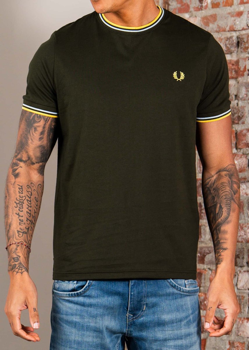 Fred Perry Twin tipped t-shirt hunting light ice lemon barley Groen