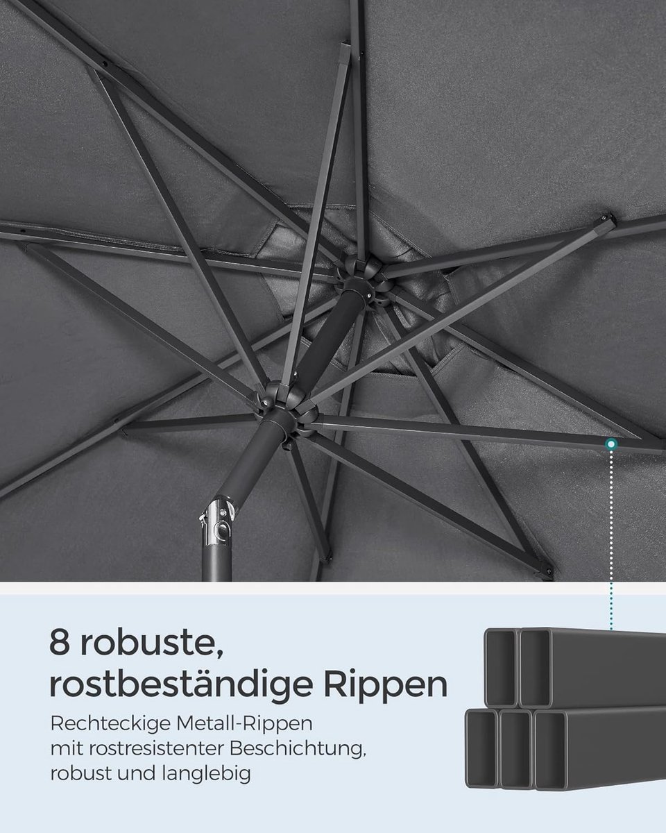 Tuinparasol 2x3m Rechthoek – Bellavero Premium Parasol met LED Verlichting, UV50+ Bescherming, Kantelbaar 30°, Kurbelmechanisme, Waterafstotend Polyester, Zonder Voet – Balkon, Tuin & Terras – Bell...