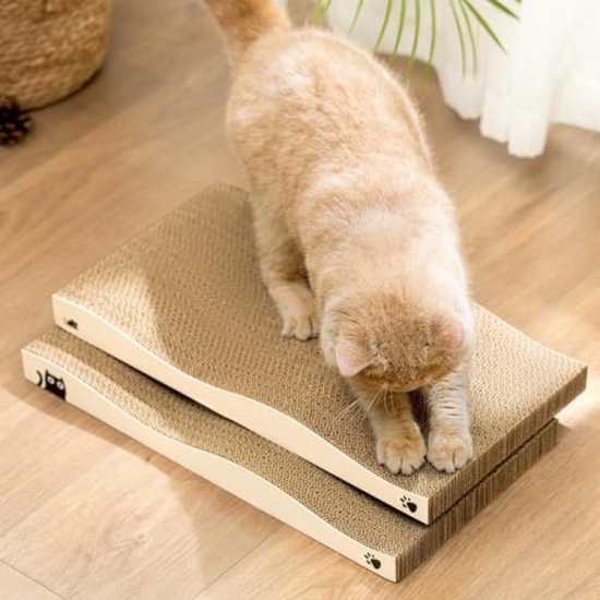 PromoHome Krabmat voor Katten - 2-stuks Golfkarton Plank met Kattenkruid, Duurzaam en Omkeerbaar