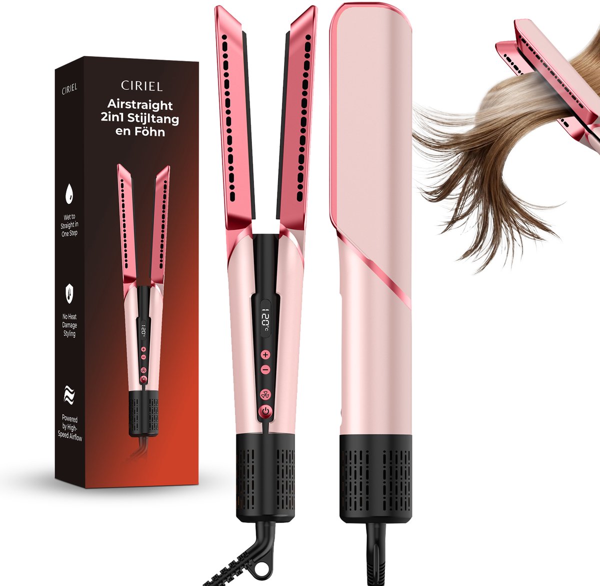 Ciriel DryStrait – 2-in-1 Stijltang & Föhn – Wet-to-Dry - Airstraightner – Lucht Stijltang & Haardroger – 60℃ t/m 120℃ – Geschikt voor alle Haartypes