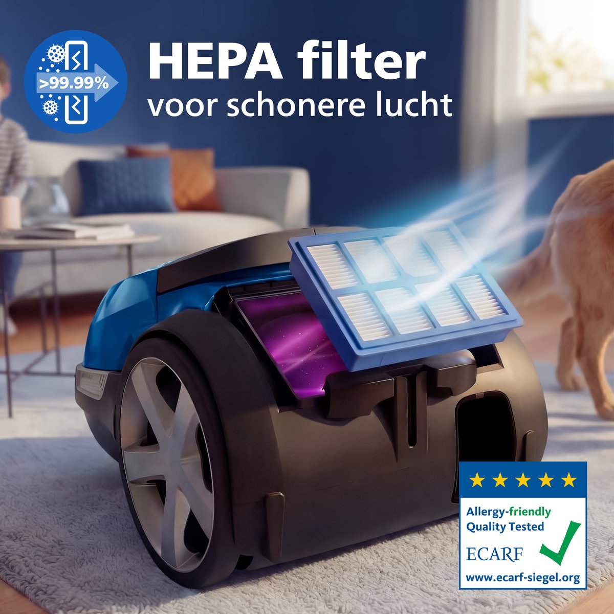 Philips Stofzuiger met Zak Performer Compact XD3110/09 - Lang Snoer - Alle Vloertypen - TriActive mondstuk - Incl 2 Extra Mondstukken - Blauw — afbeelding 6