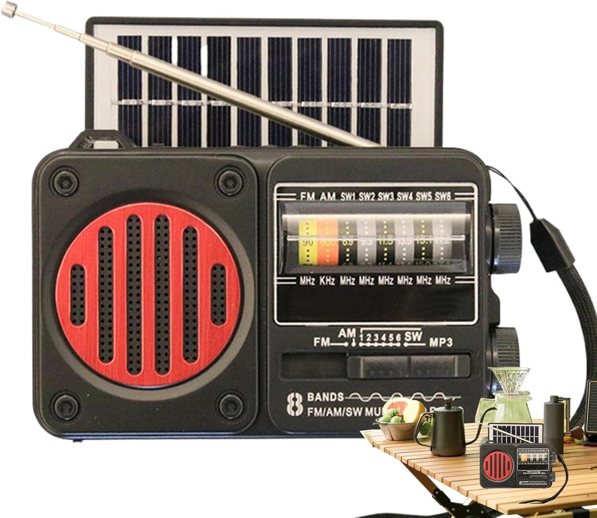 Draagbare Radio - Noodradio Zaklamp - Outdoor Activiteiten - Zonne-energie Oplaadbaar - 14x9x4.5 cm