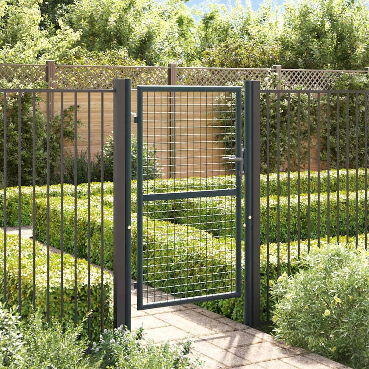 Metalen Tuinpoort - Draaihek Oprit - Tuin Afsluiten - Stevig Staal - 100x200cm - Grijs