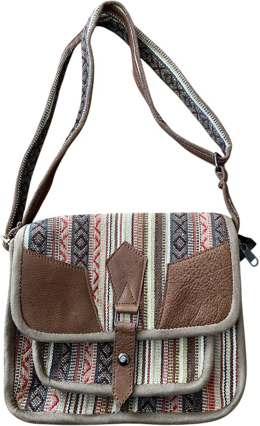 Sac à bandoulière - coton avec cuir - urban - sac - Népal - couleur tons naturels 1