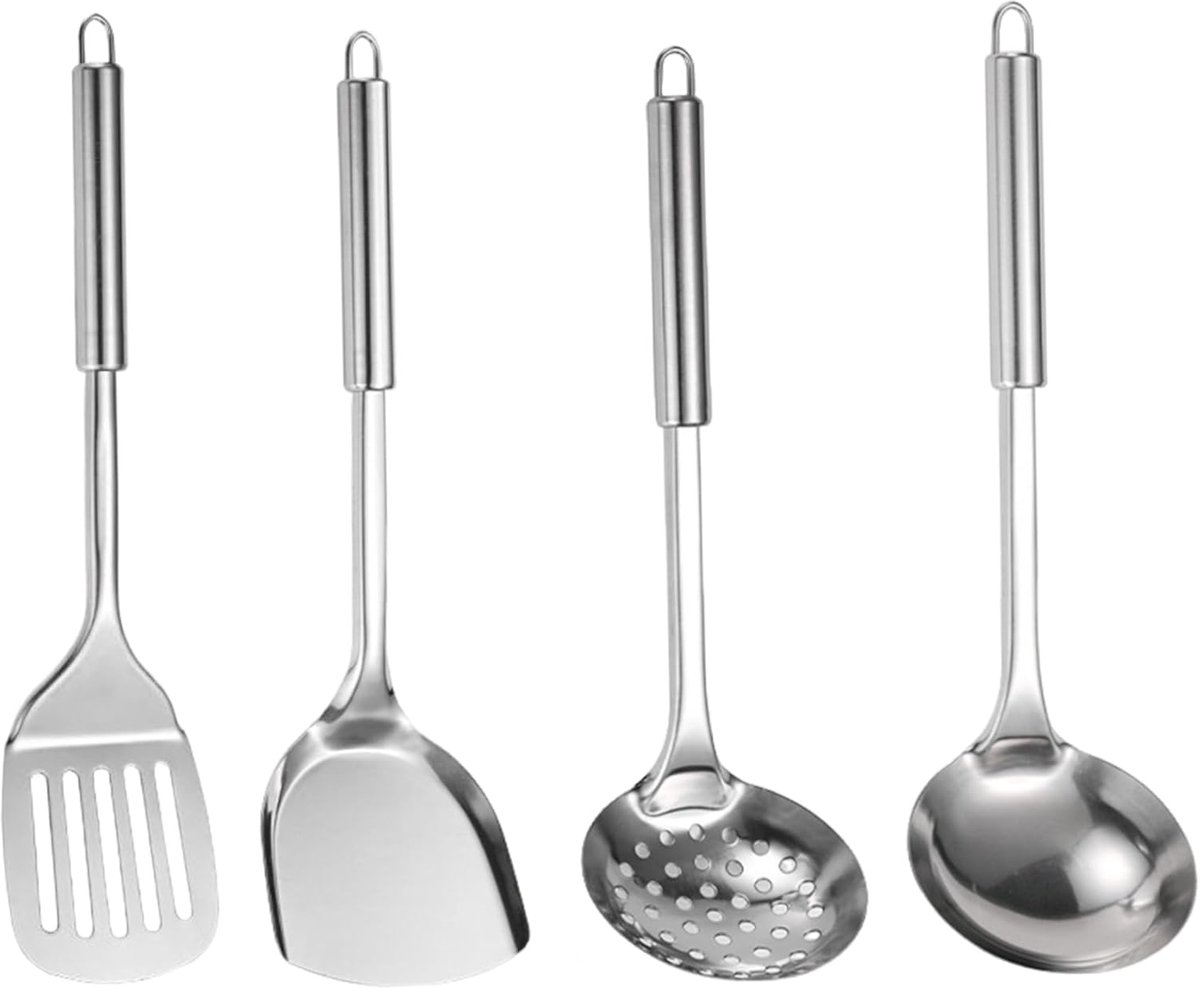 Keukengerei Set - Spatel Set - Wok Gebruik - Hittebestendig RVS - 4 Delig - Meerkleurig