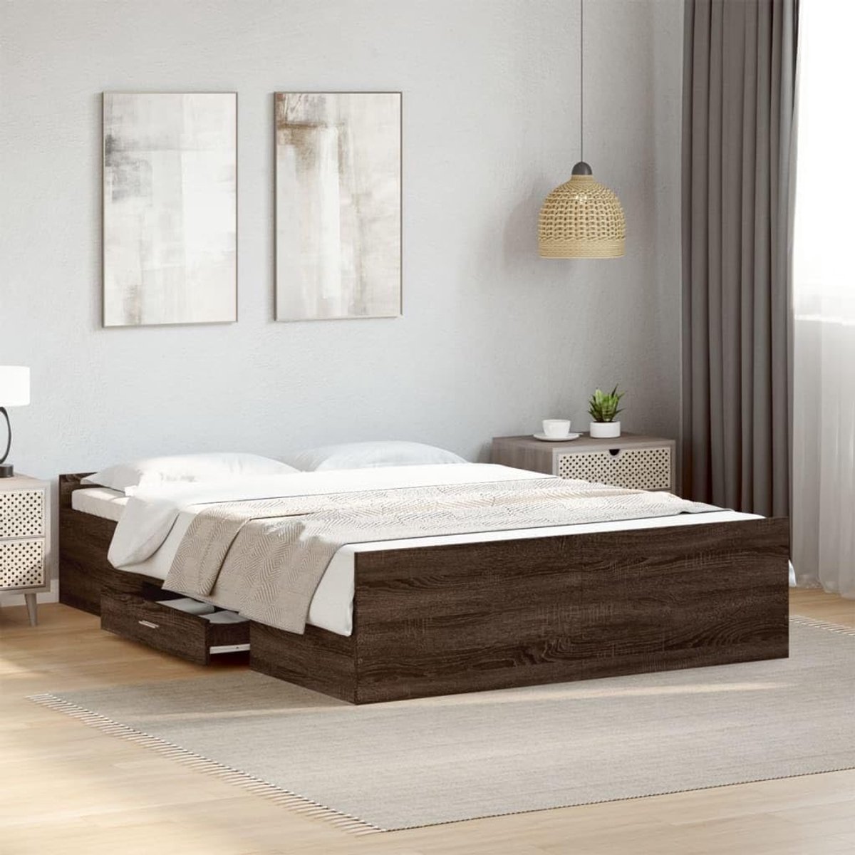 Bedframe met Lades - Platformbasis Opbergruimte - Slaapkamer Inrichting - Ruimtebesparend Ontwerp - 120x200 cm - Bruin eiken