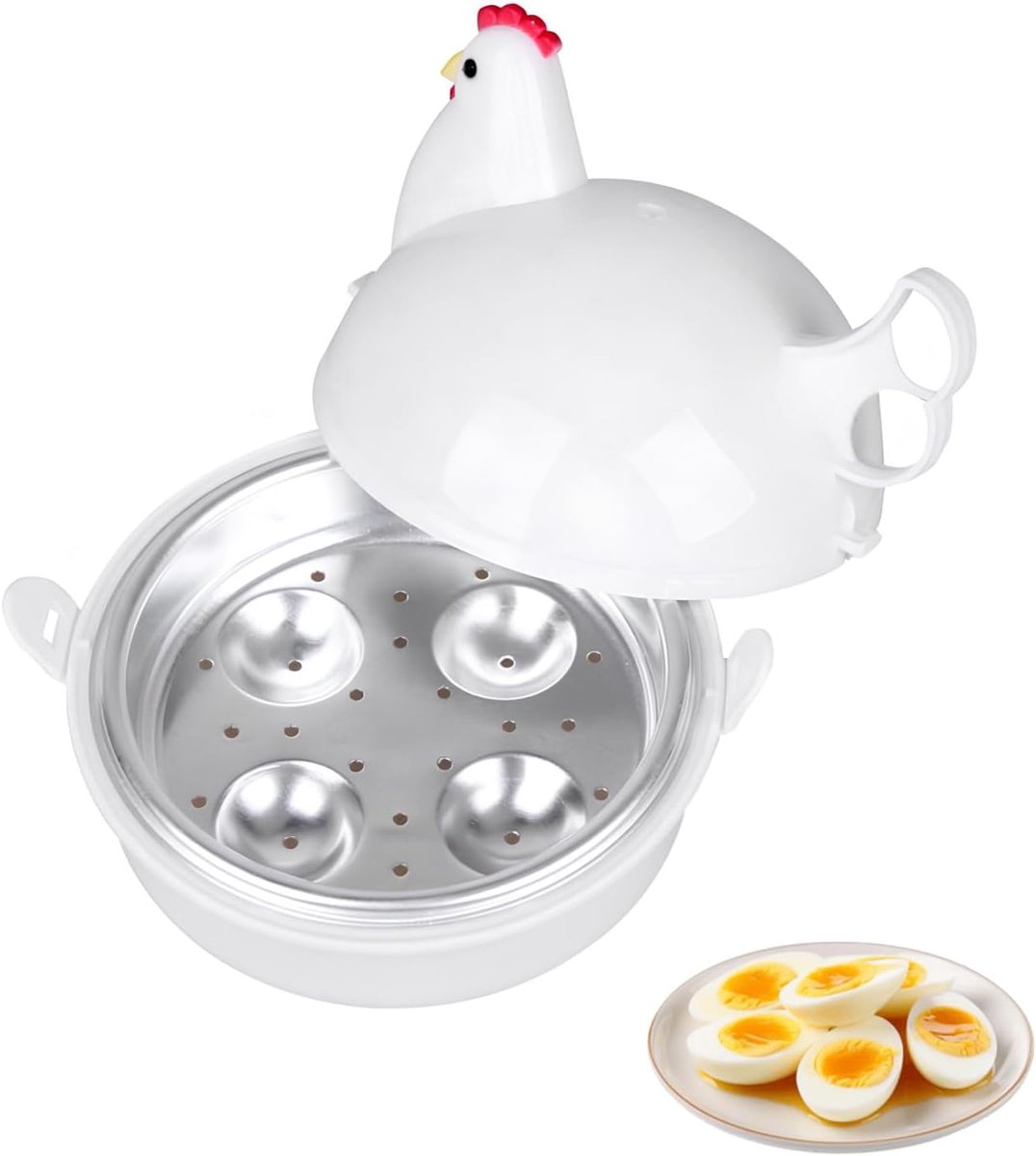 Magnetron Eierkoker - Keuken Gadget - Snel Ontbijt - Kookt 4 Eieren - Compact Formaat - Wit