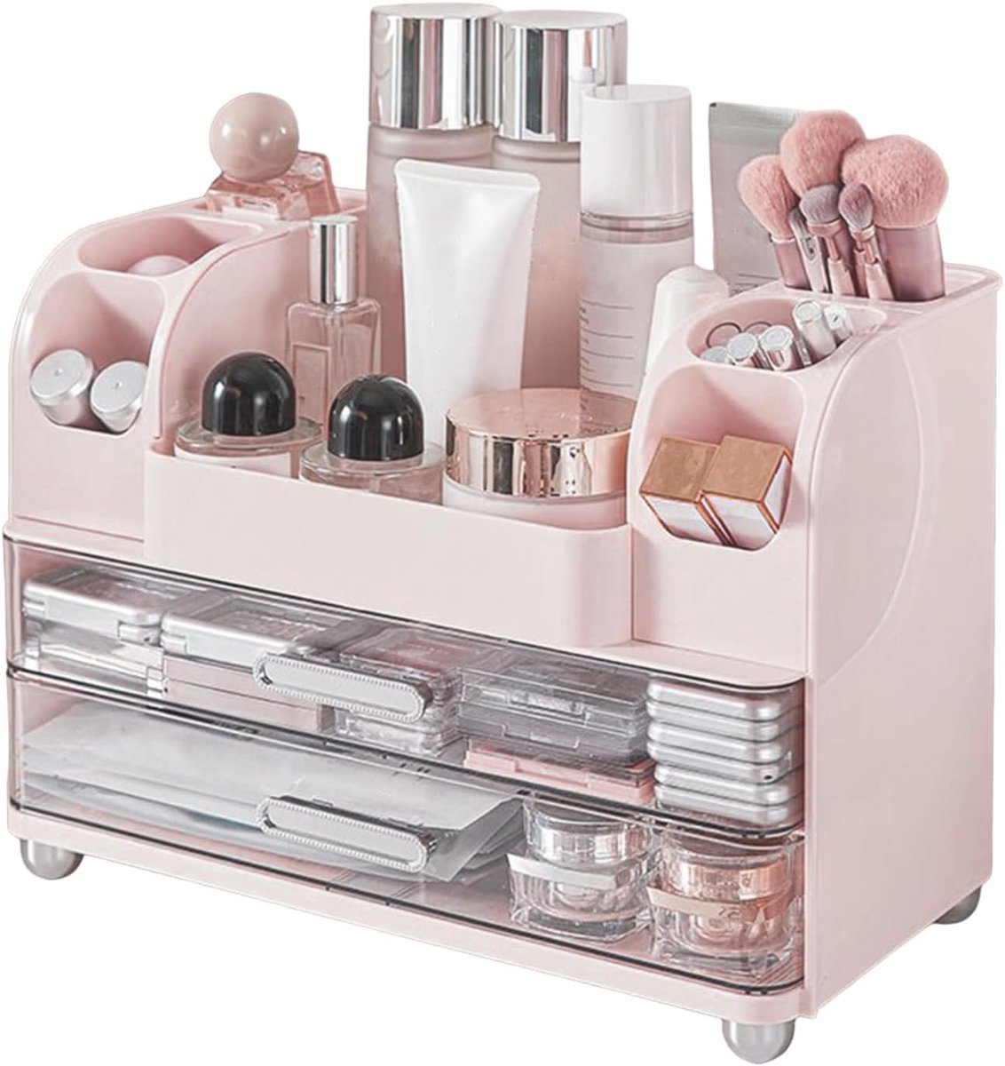 Make-up Organizer - Cosmetica Opbergdoos - Bureau Opruimen - Stofdicht Ontwerp - 34 x 24.5 x 18 cm - Roze