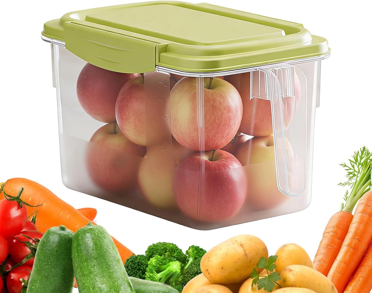 Koelkast Opberger - Bewaarbox Groenten - Keuken Organiseren - Transparant Ontwerp - 45 Liter - Beige