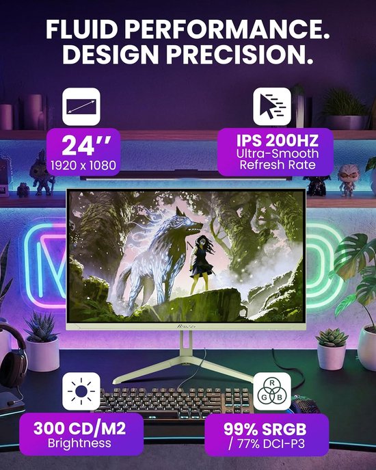 Gaming Monitor - FHD Scherm - Snelle Games - 200Hz Verversingssnelheid - 24 Inch - Bos Groen — afbeelding 3
