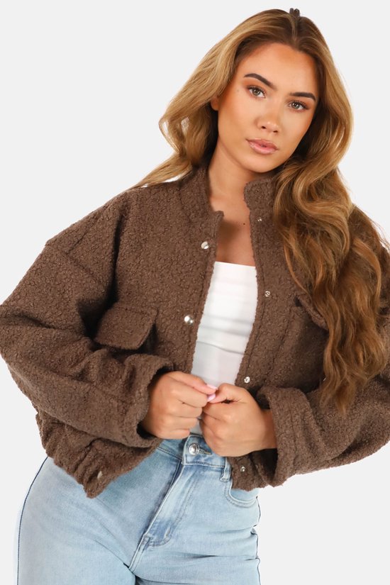 Veste Getdrezzed - Taille : S/M - Veste bomber en teddy avec fermeture à boutons-pression marron