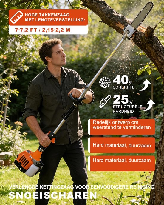 Benzine Bosmaaier - Tuingereedschap Multitool - Krachtig Tuinonderhoud - Brandstofbesparend Ontwerp - 99 x 30 x 12.7 cm - Oranje — afbeelding 3