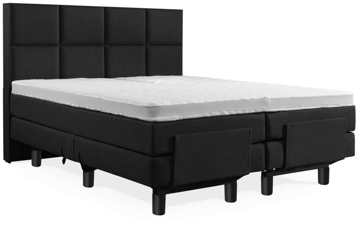Elektrische Boxspring - Incl. 8-Vaks Hoofdbord - 1-Persoons - 120x200 cm - Zwart - Zonder 