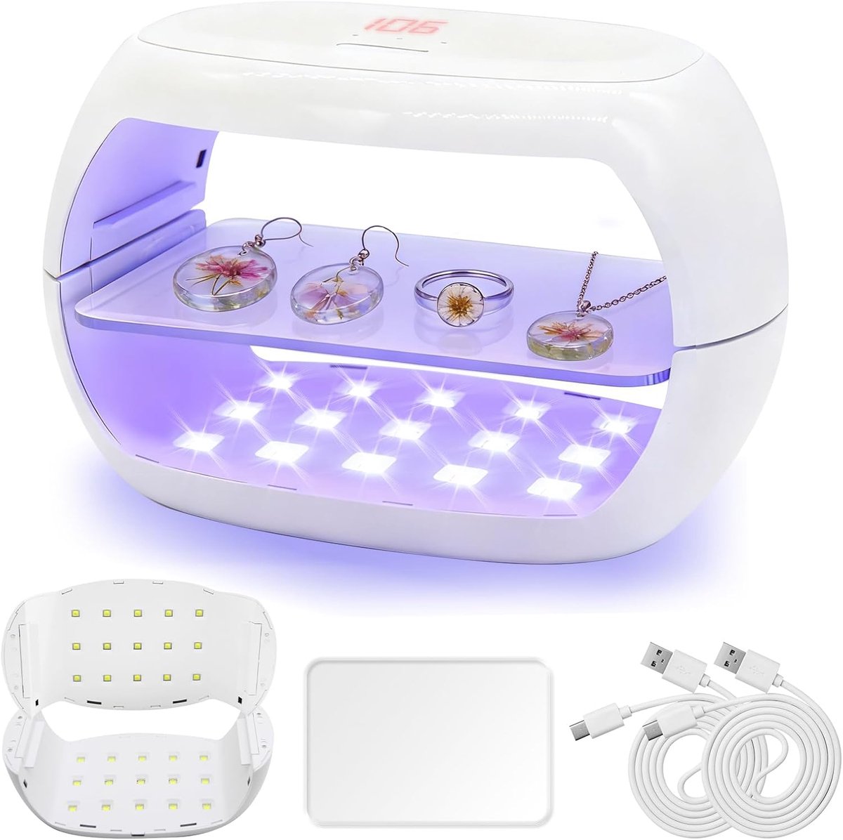 Hars UV Lamp - Hars Droger - Ambachtelijk Werk - Dubbelzijdige UV LED - 12x18.5x12 cm - Wit