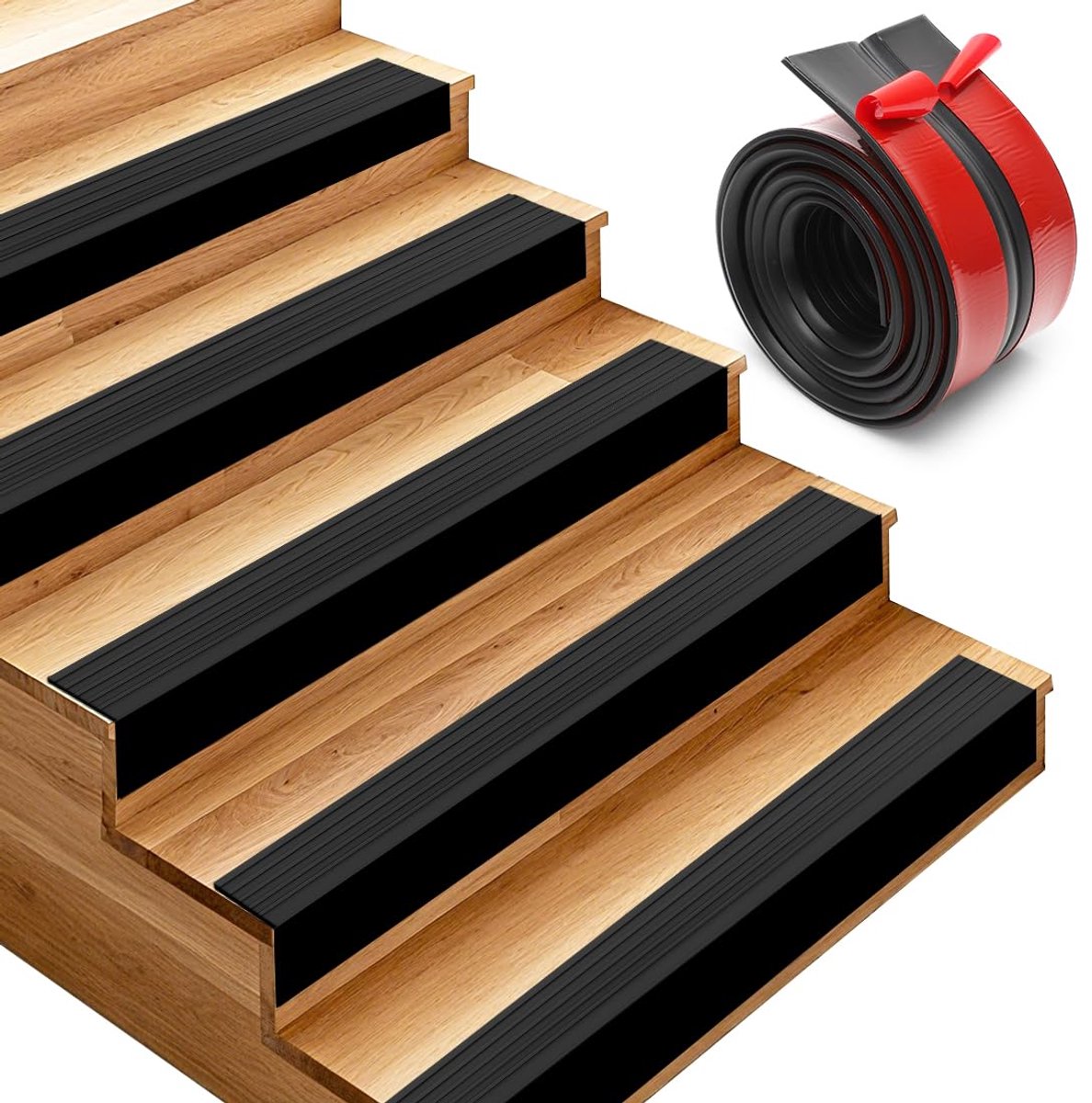 Antislip Traprand Bescherming - Zelfklevend Profiel - Veilige Trappen - Duurzaam PVC Materiaal - 4 Meter Lengte - Zwart