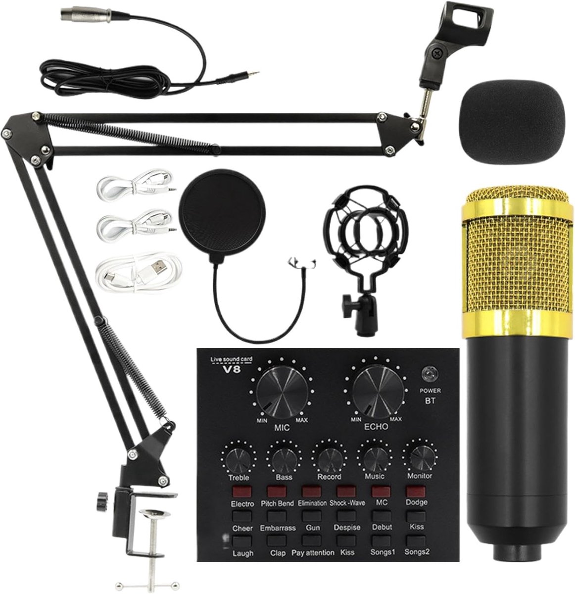 Opname Microfoonset - Streaming Apparatuur - Live Content Maken - Complete Studio Kit - 42x20x6cm - Zwart Goud