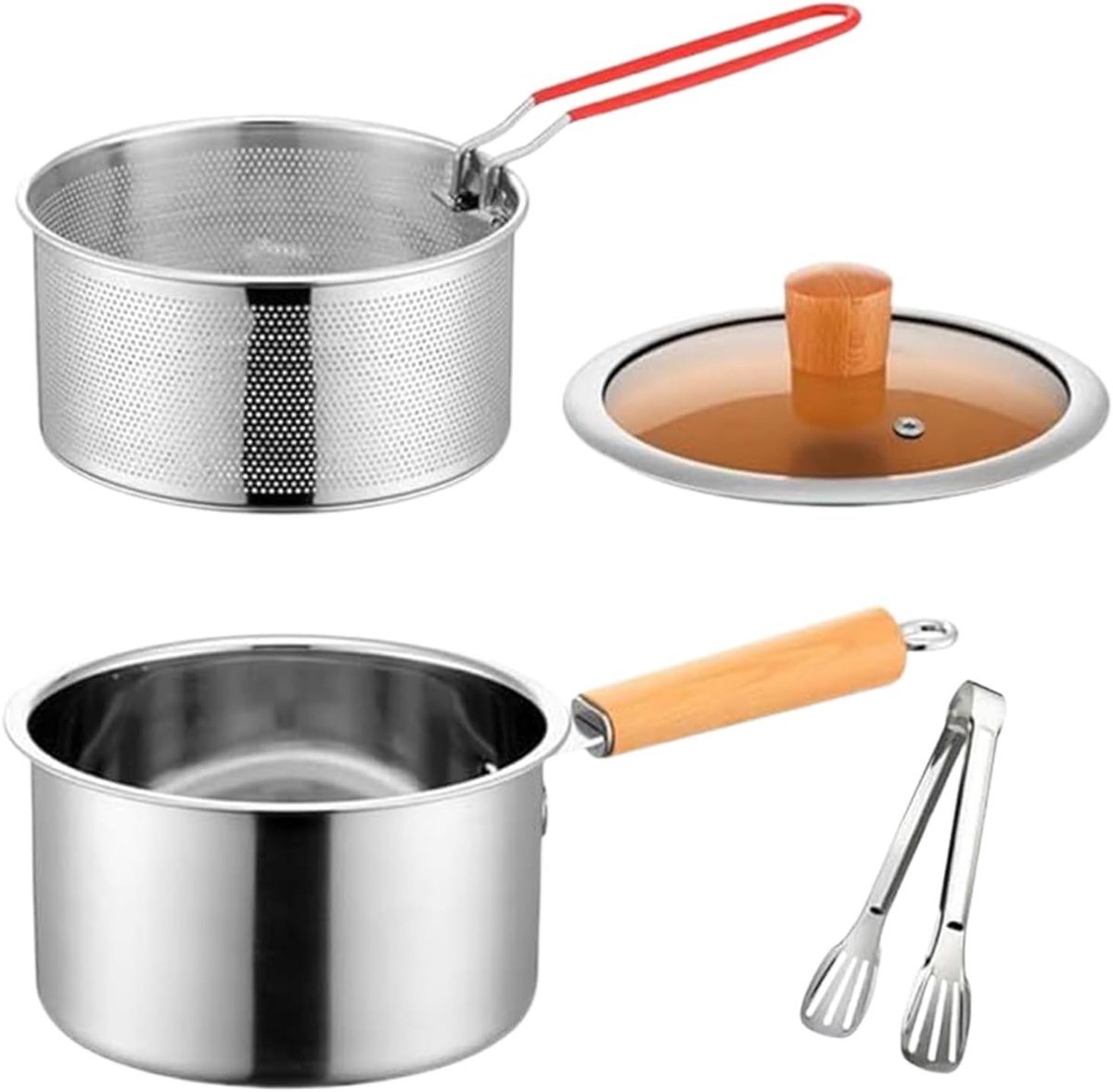 Frituurpan Met Mand - Braadpan Diep - Frituren Keuken - Roestvrij Staal - 18 Cm Diameter