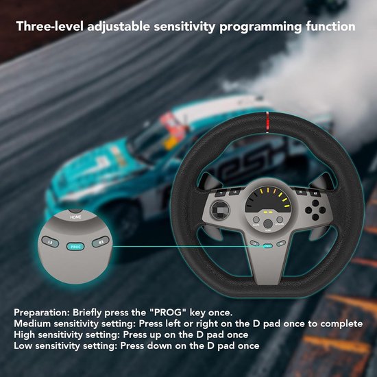 Race Stuur - Gaming Stuur - Racesimulatie Gaming - 270 Graden Rotatie - Met Pedalen Shifter — afbeelding 3