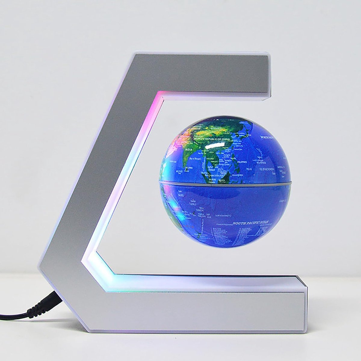 Zwevende Wereldbol - Magnetische Aarde - Decoratief Bureau - Automatische Rotatie LED - 3 Inch Bol - Blauw