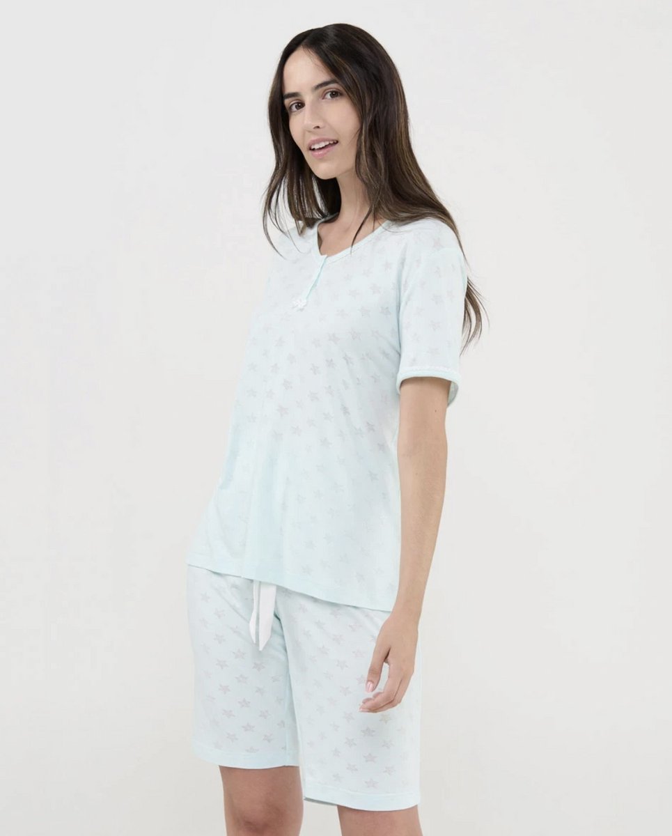 Lohe - Dames Pyjama Sterrenprint – Korte Mouwen & Short – Zachte Viscose - 3XL